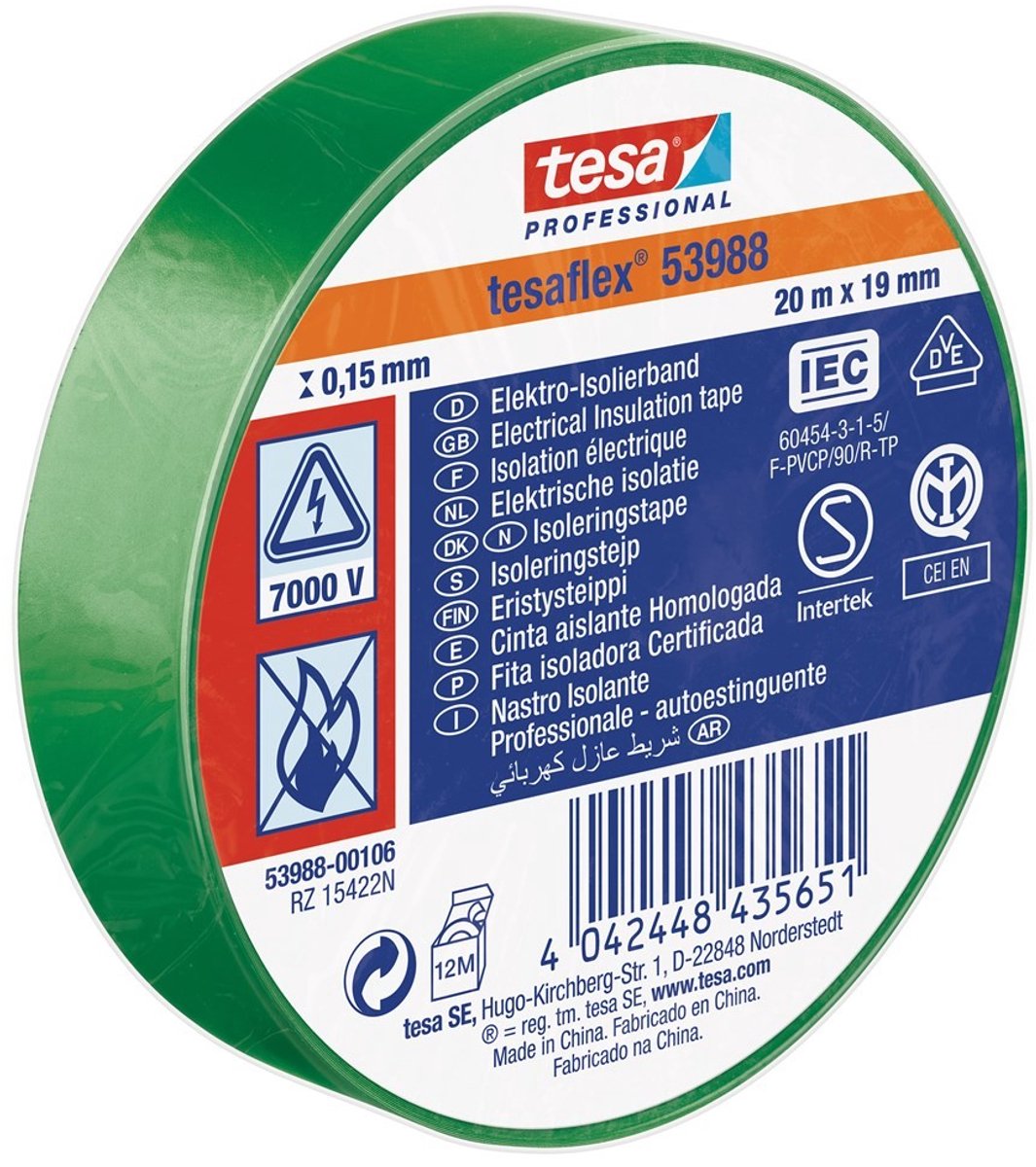 Tesa Professional 1064508 – Tesa 53988 Elektronik-Isolierband 20 m 19 mm grün | 10 Stück