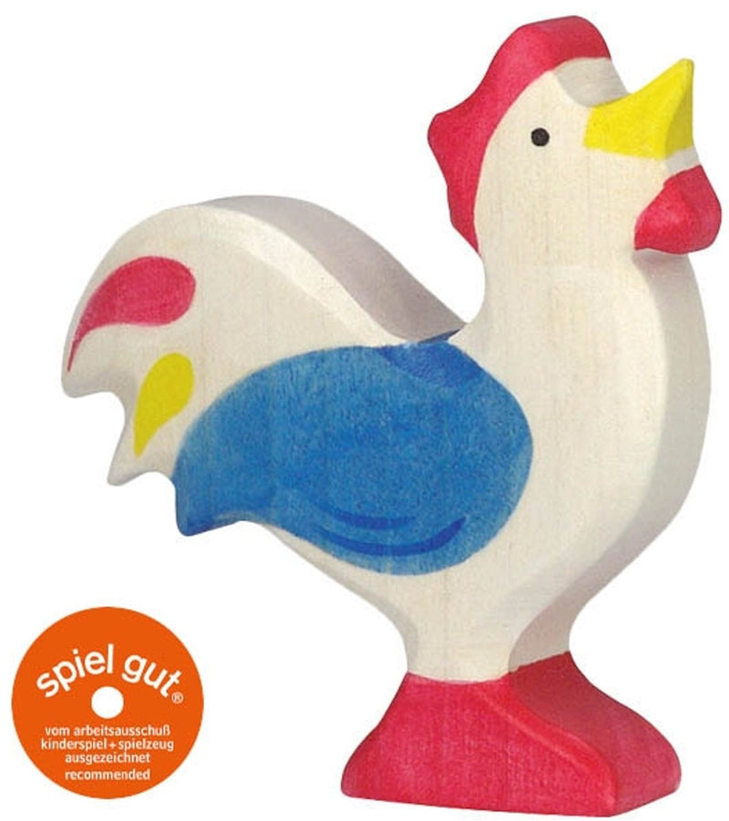 Holztiger Hahn, blau. 7,5 cm