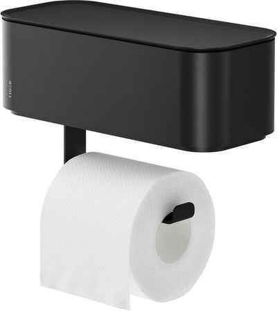 Tiger 2-store - Toilettenpapierhalter - Toilettenpapierhalter mit Ablageschale für Feuchttücher - ohne Bohren - Bohren oder Kleben - Schwarz