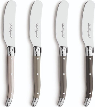 Lou Laguiole – 4-teiliges Buttermesser-Set – in Holzbox – Mischung aus authentischen Farben (Pfeffer, Grau, Perlmutt, Taupe) – 16 cm – spülmaschinenfest – Buttermesser