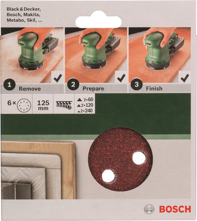 Bosch 6-teiliges Schleifblatt-Set für Exzenterschleifer 125 mm – Körnung 60; 120; 240