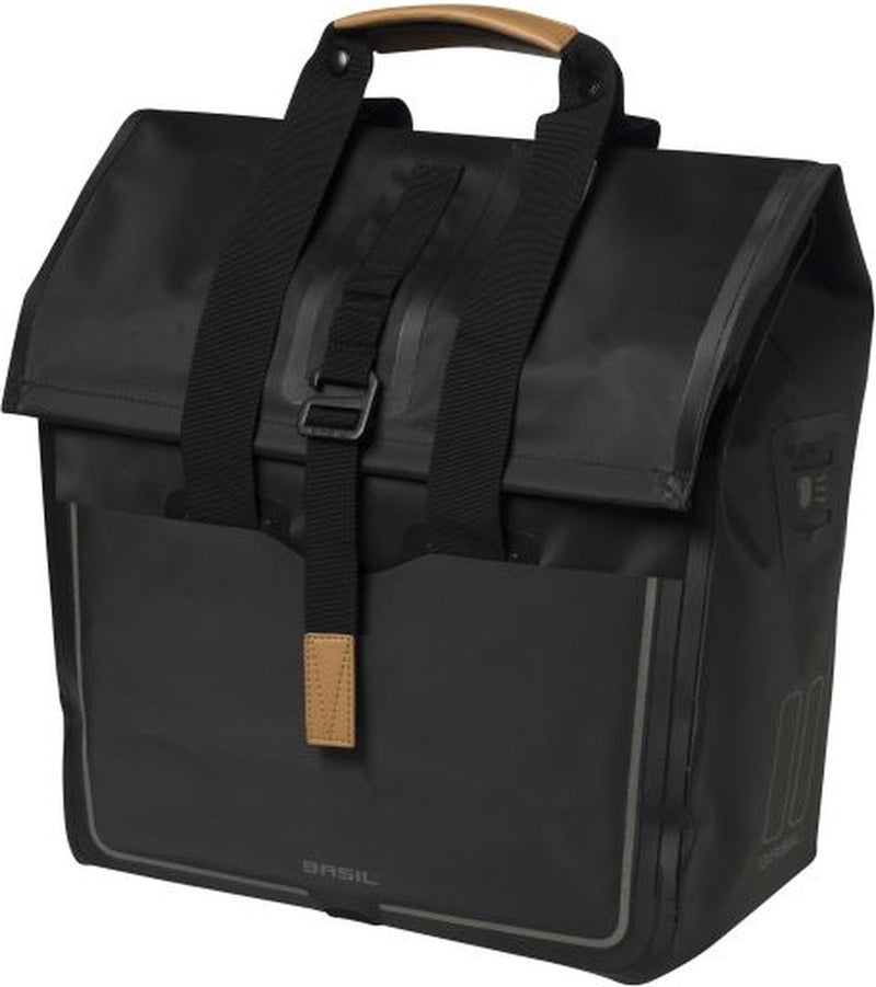 Basil Urban Dry Shopper - wasserdichter Fahrrad-Shopper, Details aus veganem Leder, verstellbarer Verschluss, Reflexion, mattschwarz