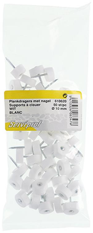 Mack 1013740 - 50 Regalträger + Nagel weiß ø 10 mm | 10 Stück