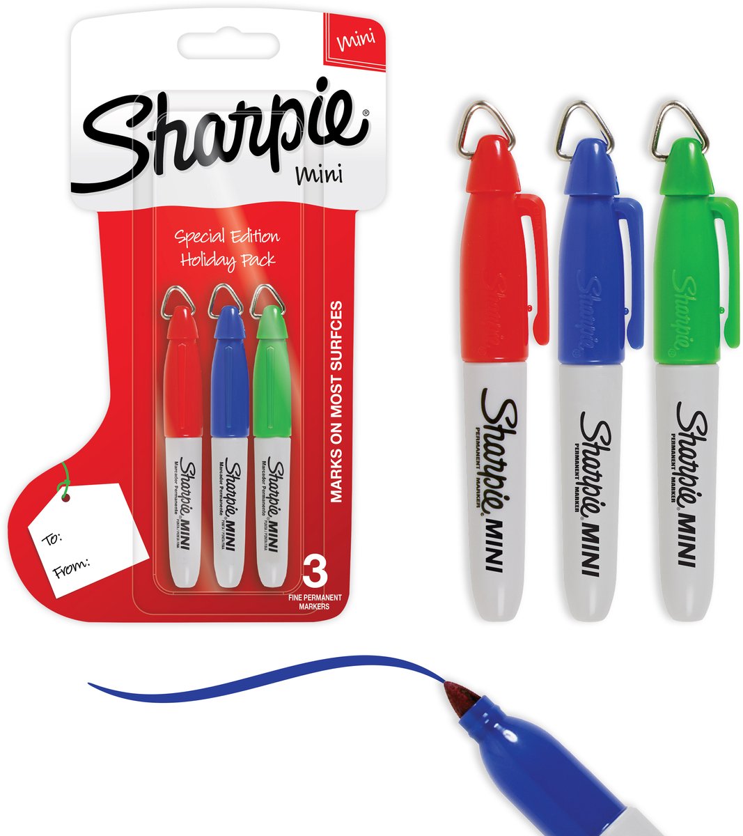 Sharpie Mini Permanentmarker mit Schlüsselanhänger | Feiertagsausgabe | perfekte kleine Geschenke | feiner Punkt | verschiedene Farben | 3 Stück