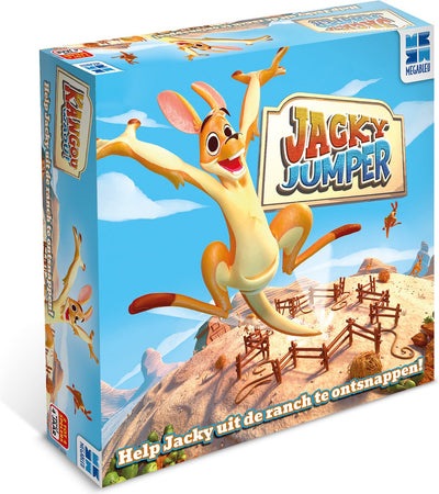 Megableu Jacky Jumper – Jacky Jumper – lustiges Actionspiel mit hüpfenden Kängurus – Kinderspiel ab 5 Jahren – 2–4 Spieler – mit Trampolin-Spielfeld