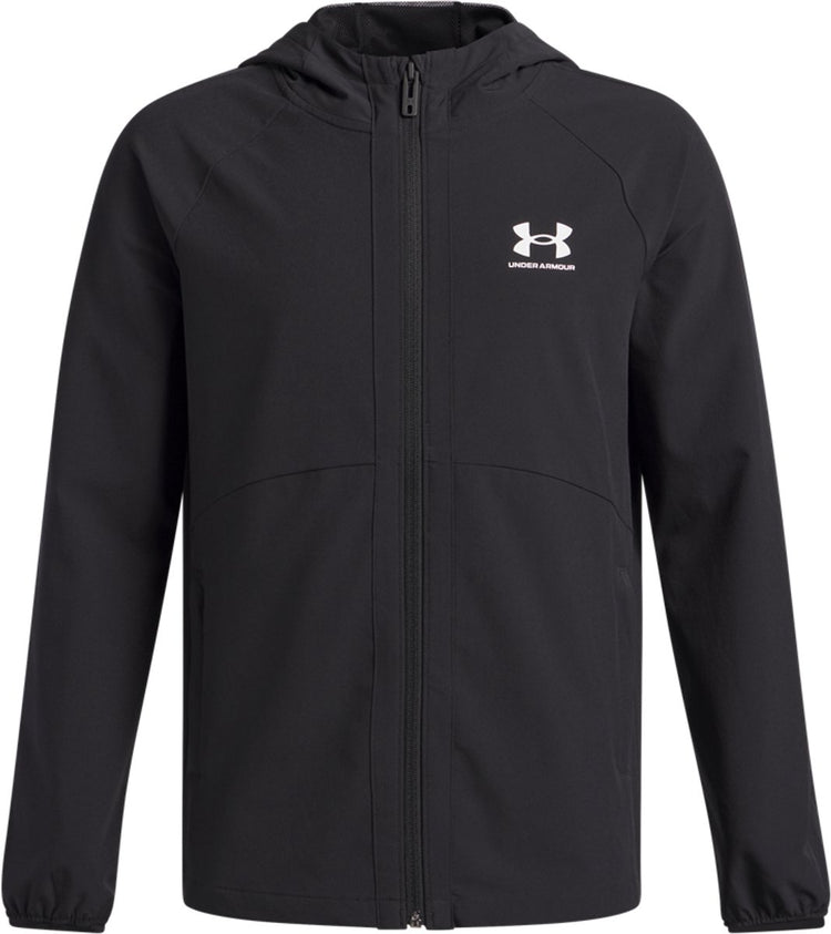 Under Armour UA Vibe Woven Windbreaker-BLK Jungen Sportjacke – Schwarz – Weiß