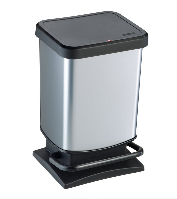 Rotho Paso Treteimer - Abfalleimer 20l - BPA-frei - Silbermetallic