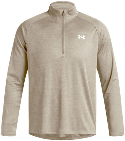 Under Armour UA Tech Textured 1 2 Zip-Brn Herren-Sportshirt – City Khaki – Weiß