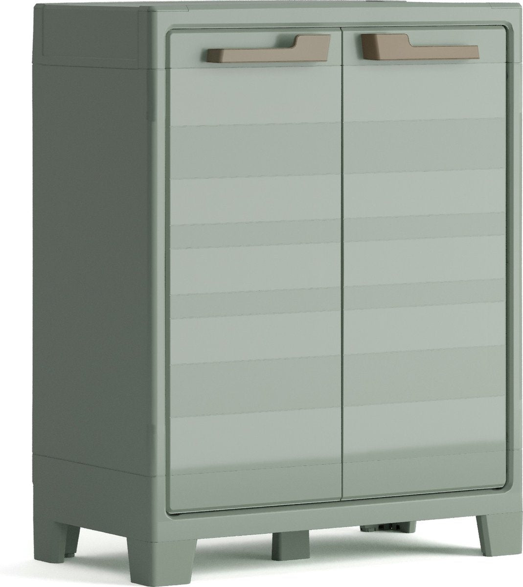 Keter Planet Outdoor-Aufbewahrungsschrank niedrig – 1 Regal – 44 x 80 x 100 cm – hellgrau schwarz