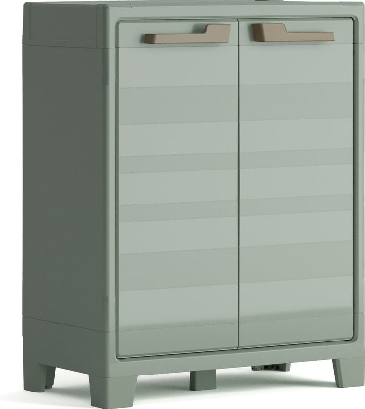 Keter Planet Outdoor-Aufbewahrungsschrank niedrig – 1 Regal – 44 x 80 x 100 cm – hellgrau schwarz
