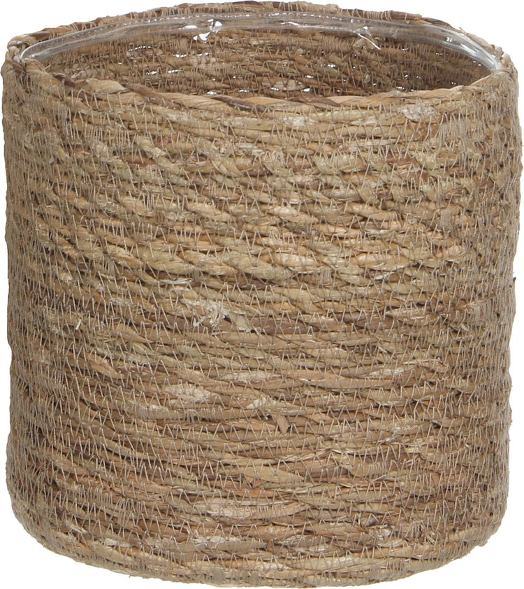 Mica-Dekorations-Pflanzkorb – Rattan – Natur mit Braun – 20 cm – mit Kunststoff-Innenseite