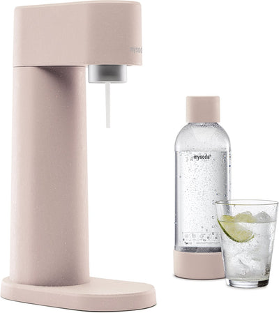 Mysoda Woody Light Pink – Sprudelwasserbereiter – aus ökologischem, nachhaltigem Biokomposit – inklusive CO2-Zylinder-Wasserflasche