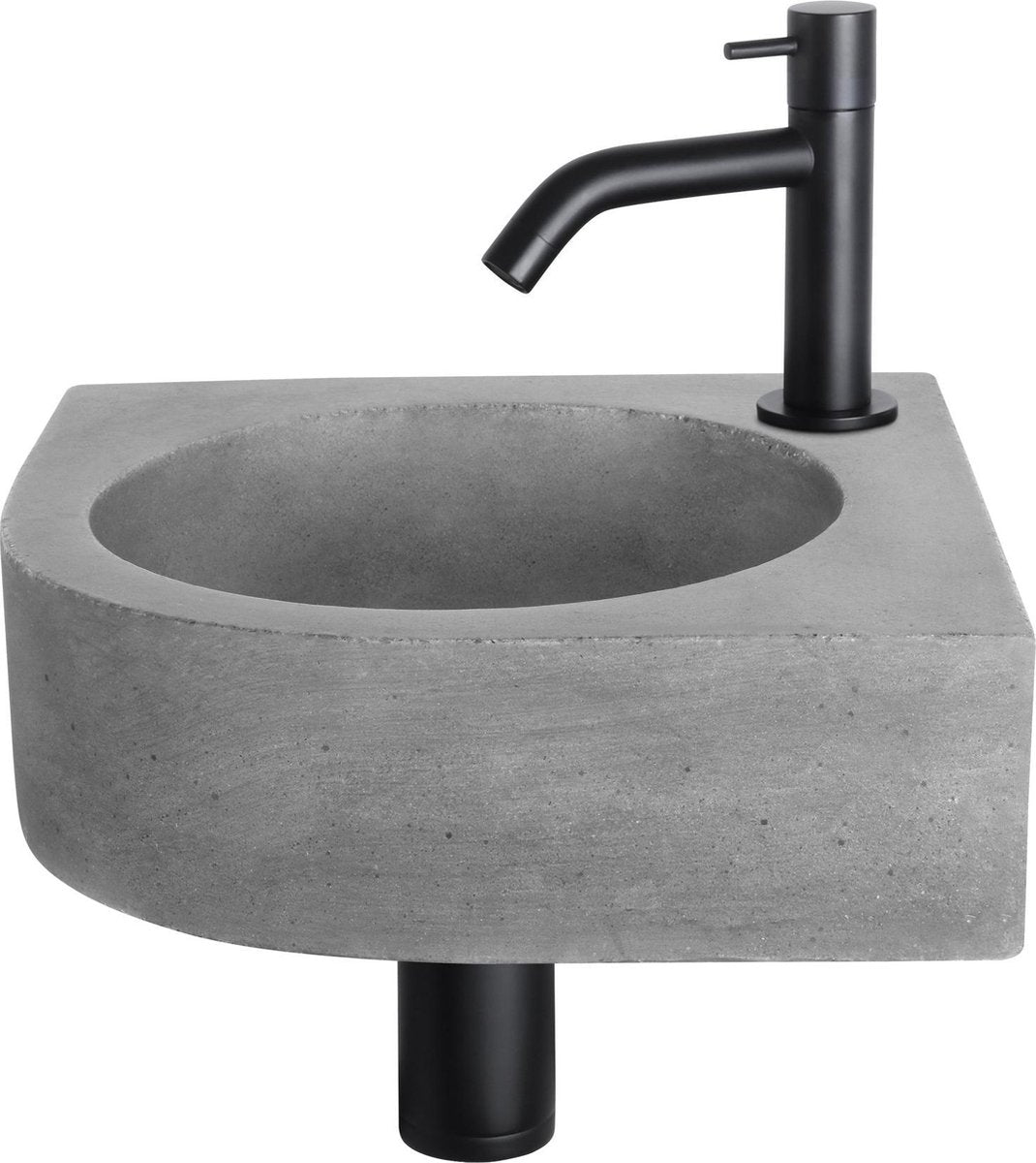 Differnz Cleo Brunnen-Set – 31,5 x 31,5 x 10 cm – Wasserhahn gebogen mattschwarz – Beton dunkelgrau