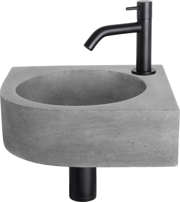 Differnz Cleo Brunnen-Set – 31,5 x 31,5 x 10 cm – Wasserhahn gebogen mattschwarz – Beton dunkelgrau