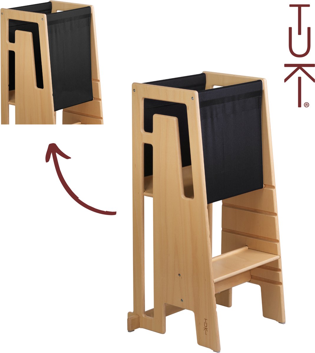 Tuki® Discovery Canvas Schwarz - Lernturm - Montessori Lernturm - Lernturm Küchenhelfer - Lernturm - 360° Absturzsicherung - Lernturm Zubehör - Schwarz