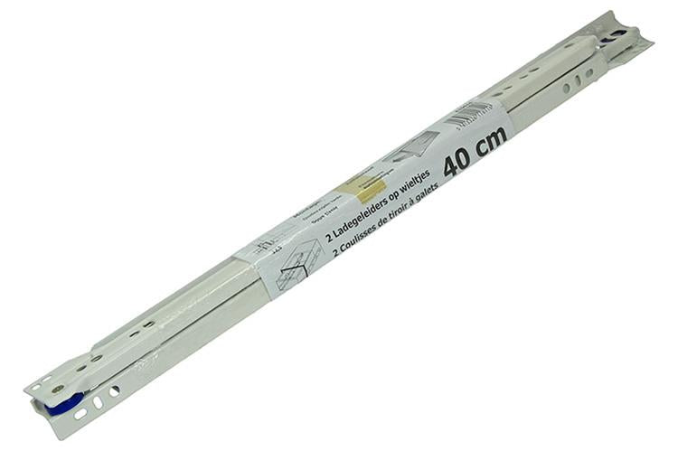 1013689 – Paar rollende Schubladenführungen weiß 25 kg 40 cm | 5 Stück