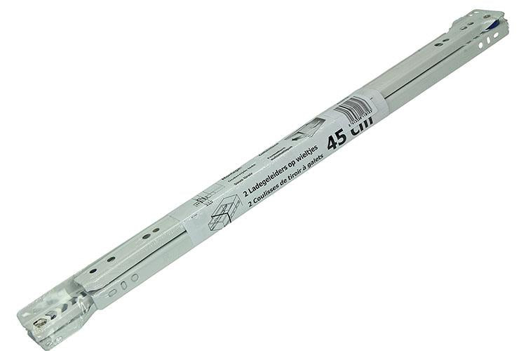1013690 – Paar rollende Schubladenführungen weiß 25 kg 45 cm | 5 Stück