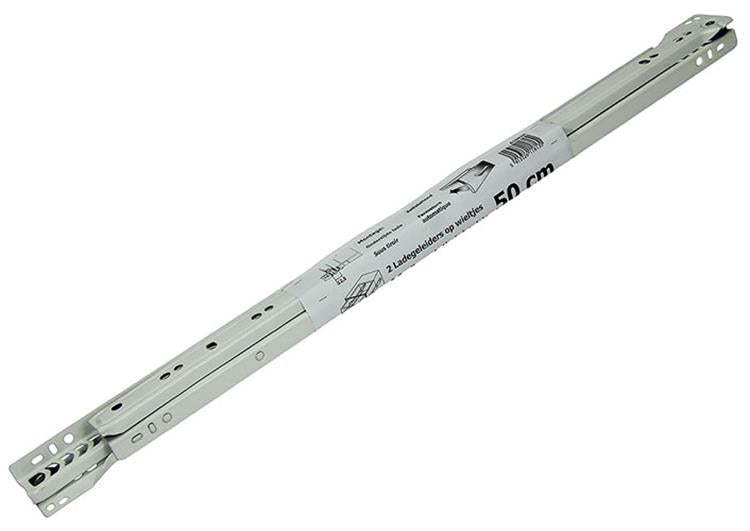 1013691 – Paar rollende Schubladenführungen weiß 25 kg 50 cm | 5 Stück
