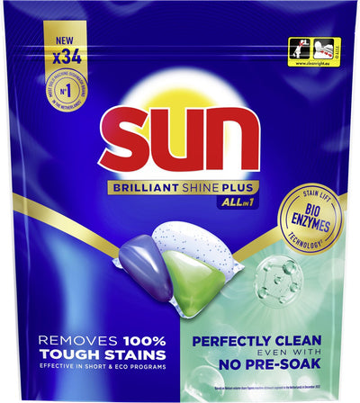Sun - Geschirrspültabs - Brilliant Shine Plus - All-in 1 - 34 Kapseln - Vorteilspack