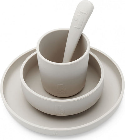 Jollein - Kindergeschirrset 4-teilig (Nougat) - Silikon - Babygeschirr, Babybesteck - 6-18 Monate