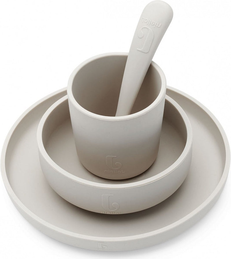 Jollein - Kindergeschirrset 4-teilig (Nougat) - Silikon - Babygeschirr, Babybesteck - 6-18 Monate