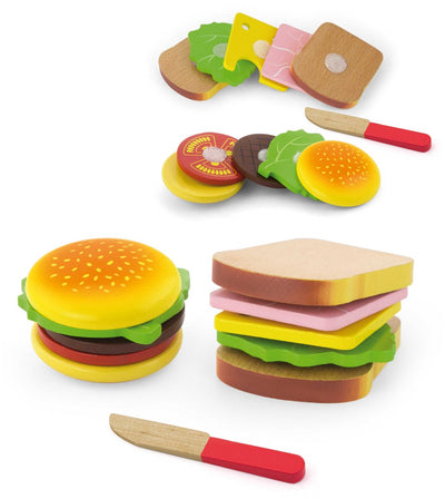 Viga neues klassisches Spielzeug – Spielzeug-Essen und -Getränke – Sandwich- und Hamburger-Set