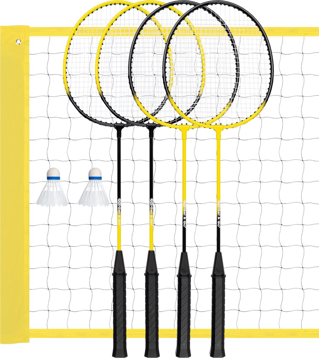 Get Go Badminton-Set – 4 Spieler – Netz ca. 60 x 400 cm – höhenverstellbar