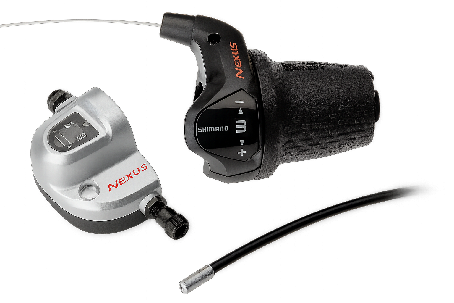 Shimano Drehschalter 3 Gang Nexus SL-3S42E mit Zügen (1850 mm) und Clickbox – schwarz (Werkstattverpackung)