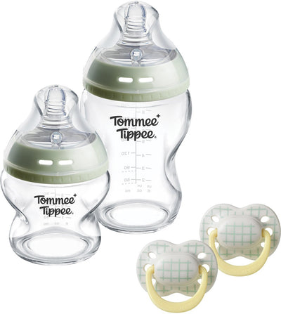Tommee Tippee Geschenkset mit Glas-Natural-Start-Babyflaschen und Schnullern – ab 0 Monaten