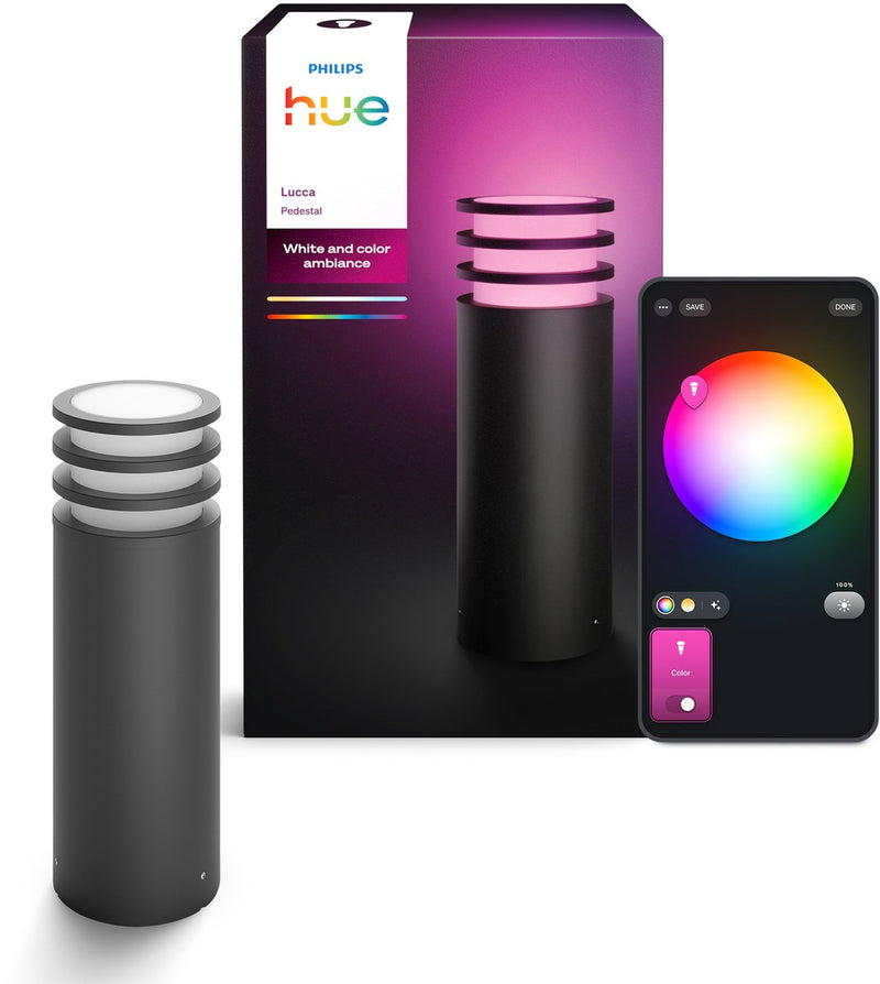 Philips Hue Lucca niedrige Sockellampe – Gartenbeleuchtung – Anthrazitgrau – IP44 wetter- und windbeständig – weißes und farbiges Licht – intelligente Beleuchtung – 1100 Lumen – kompatibel mit Materie