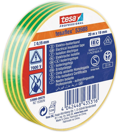 Tesa Professional 1064507 - Tesa 53988 Elektronik-Isolierband 20 m 19 mm gelbgrün | 10 Stück