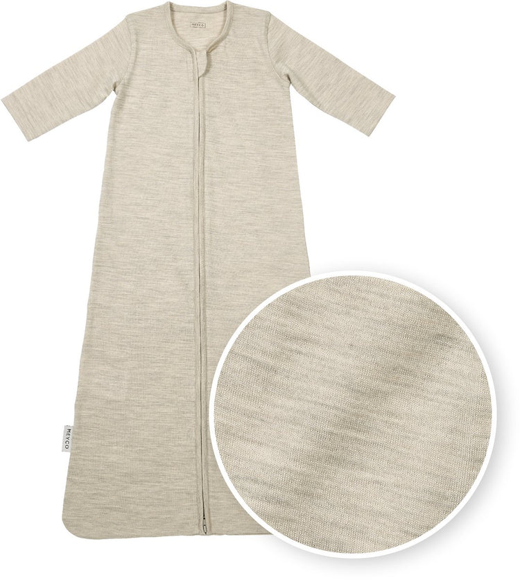Meyco Baby Studio Collection Merino-Babyschlafsack mit Ärmeln – Merinowolle – Sand Melange – 60 cm – 1,0 Tog