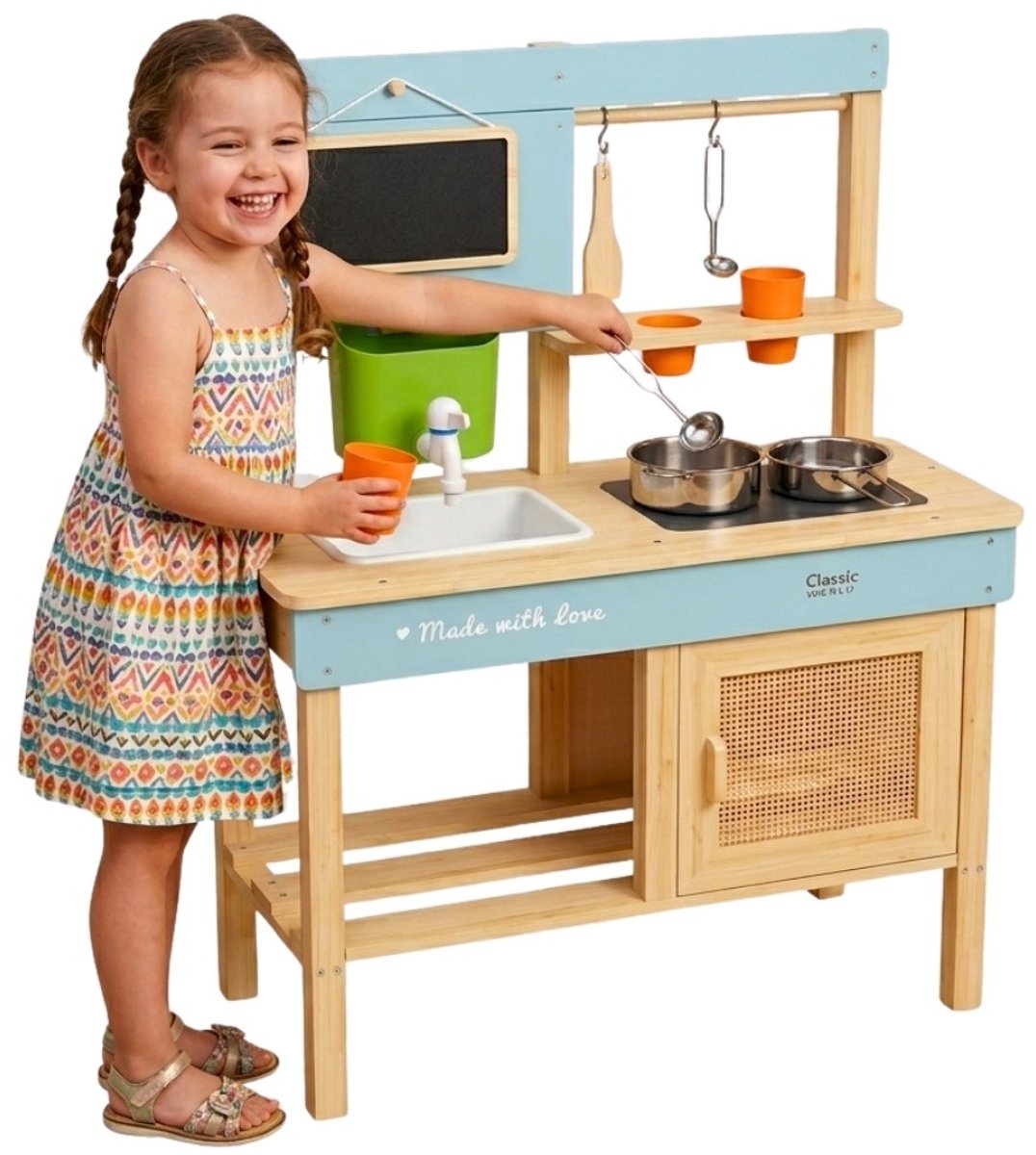 Klassische Welt -Holz -Outdoor -Speelkeuken mit Accessoires, 7dlg.