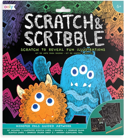 Ooly – Rubbel- und Scribble-Kratzkunst-Set – Monsterfreunde – Kratzkunst-Set mit 4 illustrierten Rubbelkarten – perfekte Größe zum Einrahmen oder Spielen – enthält alles, was Sie brauchen, um sofort loszulegen – geeignet für Kinder ab 6 Jahren