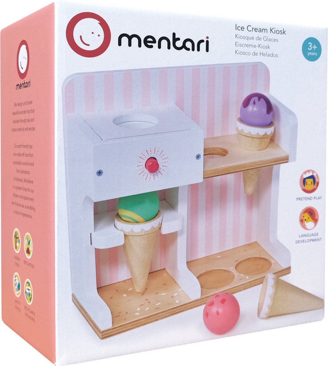 Mentari-Shop – Eiskiosk – 20 x 8,5 x 18,5 cm – mit 3 Kugeln und 3 Waffeln – 3 Jahre