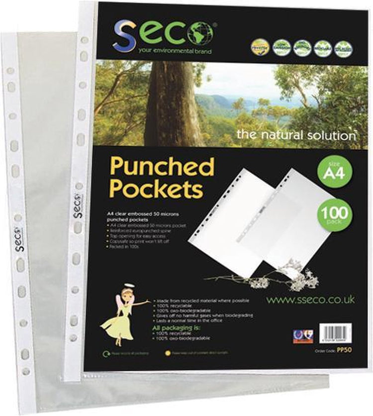 Seco Einsteckmappe A4 – 11-Loch – PP 50 Mikron – transparent – 50 Stück – umweltfreundlich – SE-PP50 50