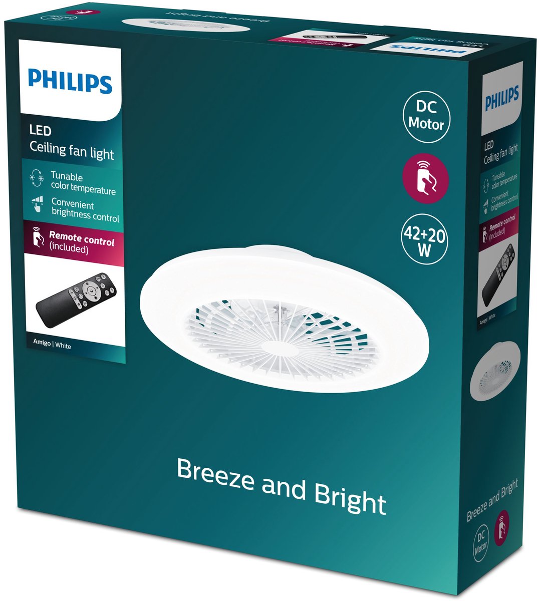 Philips LED Philips Amigo Ventilator – energieeffiziente LED-Beleuchtung – Deckenlampe – einstellbare Farbtemperatur – 48,5 cm Durchmesser – Fernbedienung – Weiß mit Glitzereffekt