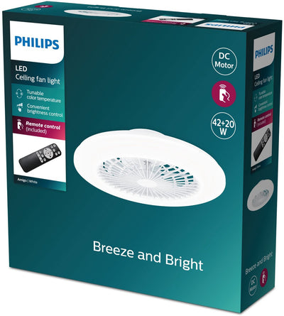Philips LED Philips Amigo Ventilator – energieeffiziente LED-Beleuchtung – Deckenlampe – einstellbare Farbtemperatur – 48,5 cm Durchmesser – Fernbedienung – Weiß mit Glitzereffekt