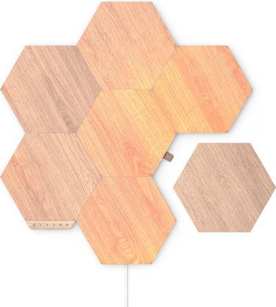 Nanoleaf Elements Hexagons Starter Kit – intelligente Beleuchtung – 7 LED-Panels – Holzeffekt – Google