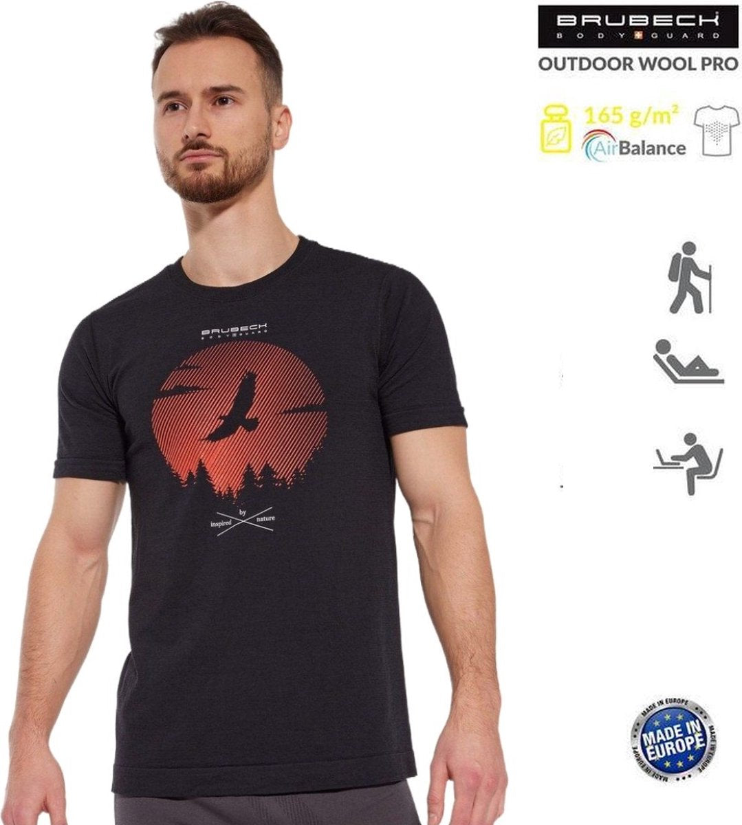 Brubeck Herren Outdoor Wool Pro Shirt – Merinowollmischung – leicht, atmungsaktiv, schnell trocknend – zum Wandern – Schwarz – XL