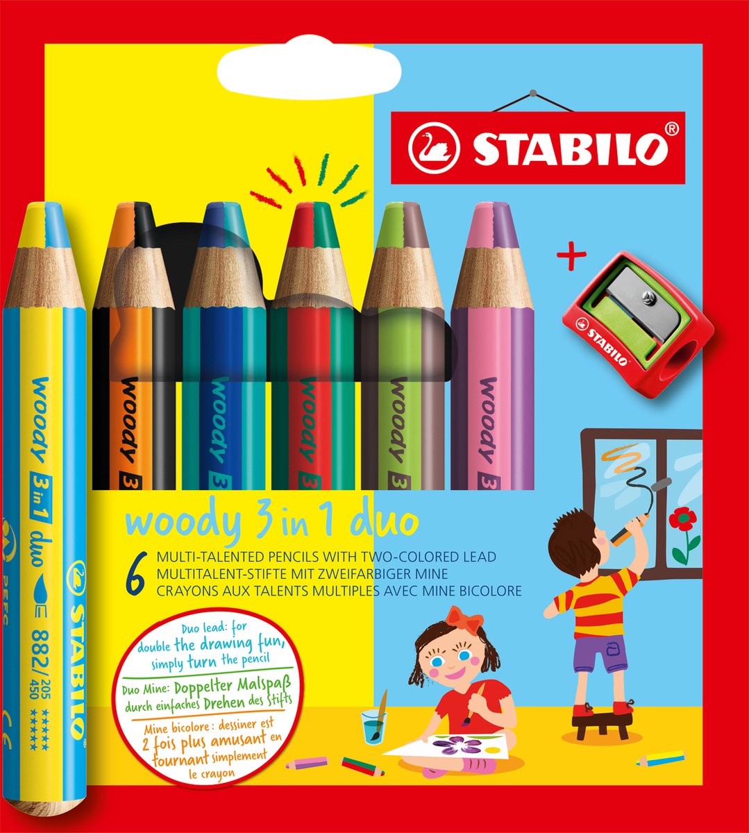 Stabilo Woody 3in1 Duo mit einem Bleistift schärfer, 7dlg.