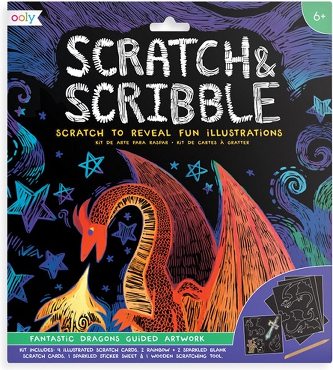 Ooly – fantastischer Drache – Scratch and Scribble – Rubbelkunst mit 4 Karten