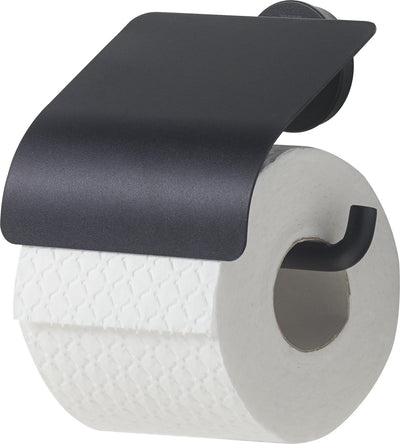 Tiger urban - Toilettenpapierhalter mit Klappe - Toilettenpapierhalter mit Klappe - ohne Bohren - Bohren oder Kleben - Schwarz