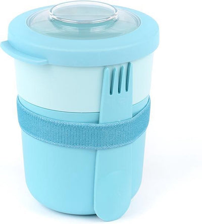 Amuse Life – Lunchpot – Frühstückstasse – Morning Lunch Bowl – mit Göffel und Gestell – 2 Fächer 500 + 150 ml – Blau
