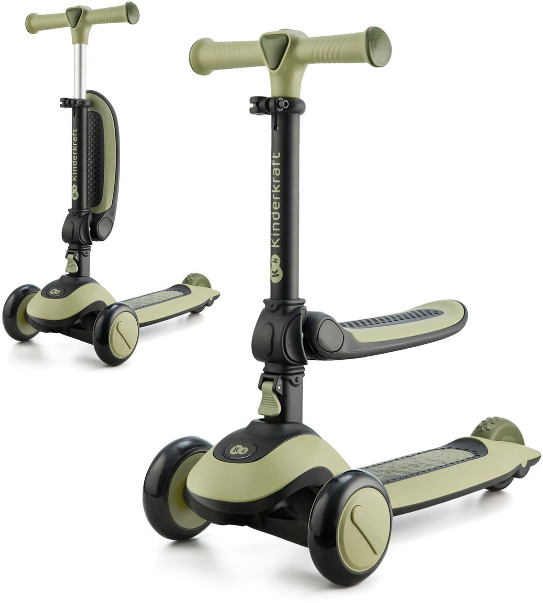 Kinderkraft Halley 2-in-1 Laufrad und Dreirad-Roller – für Kinder von 1–5 Jahren, max. 50 kg – verstellbarer Sattel und Lenker, klappbar, LED-Räder – grün