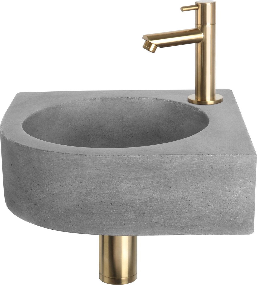 Differnz Cleo Brunnenset - Beton dunkelgrau - Wasserhahn gerade mattgold - 31,5 x 31,5 x 10 cm