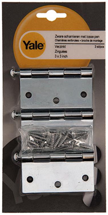 Yale 1019130 – 3 schwere Scharniere, lose Stifte, verzinkt, 7,6 x 7,6 cm | 5 Stück