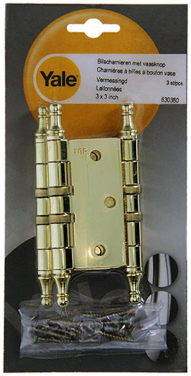 Yale 1019138 – 3 Scharniere mit kugelgelagertem Messing-Vasenknopf 76 x 76 mm | 2 Stk
