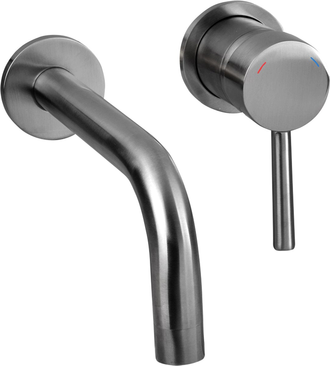 Differnz Wandarmatur Gun Metal - Einbau-Waschtischarmatur - Kalt- und Warmmischbatterie - Hebel rechts