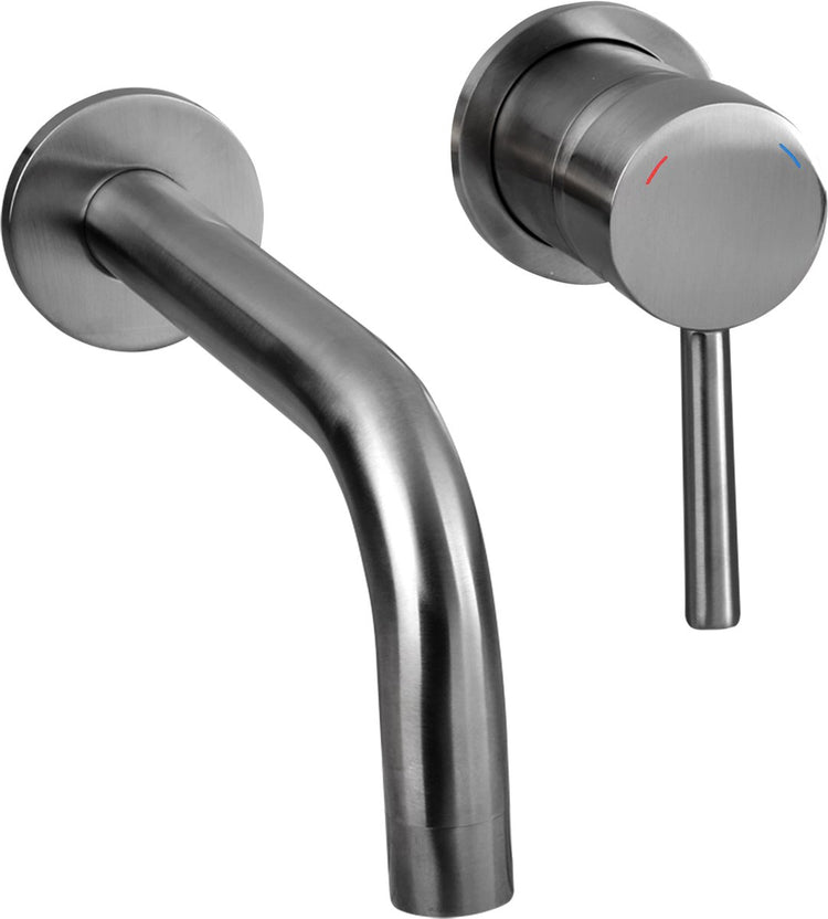 Differnz Wandarmatur Gun Metal - Einbau-Waschtischarmatur - Kalt- und Warmmischbatterie - Hebel rechts